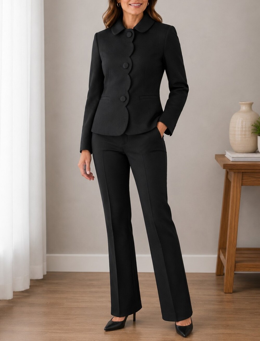 Talbots Black Scalloped Button Jacket | Classic Tailored Blazer - Picture 4 of 7
